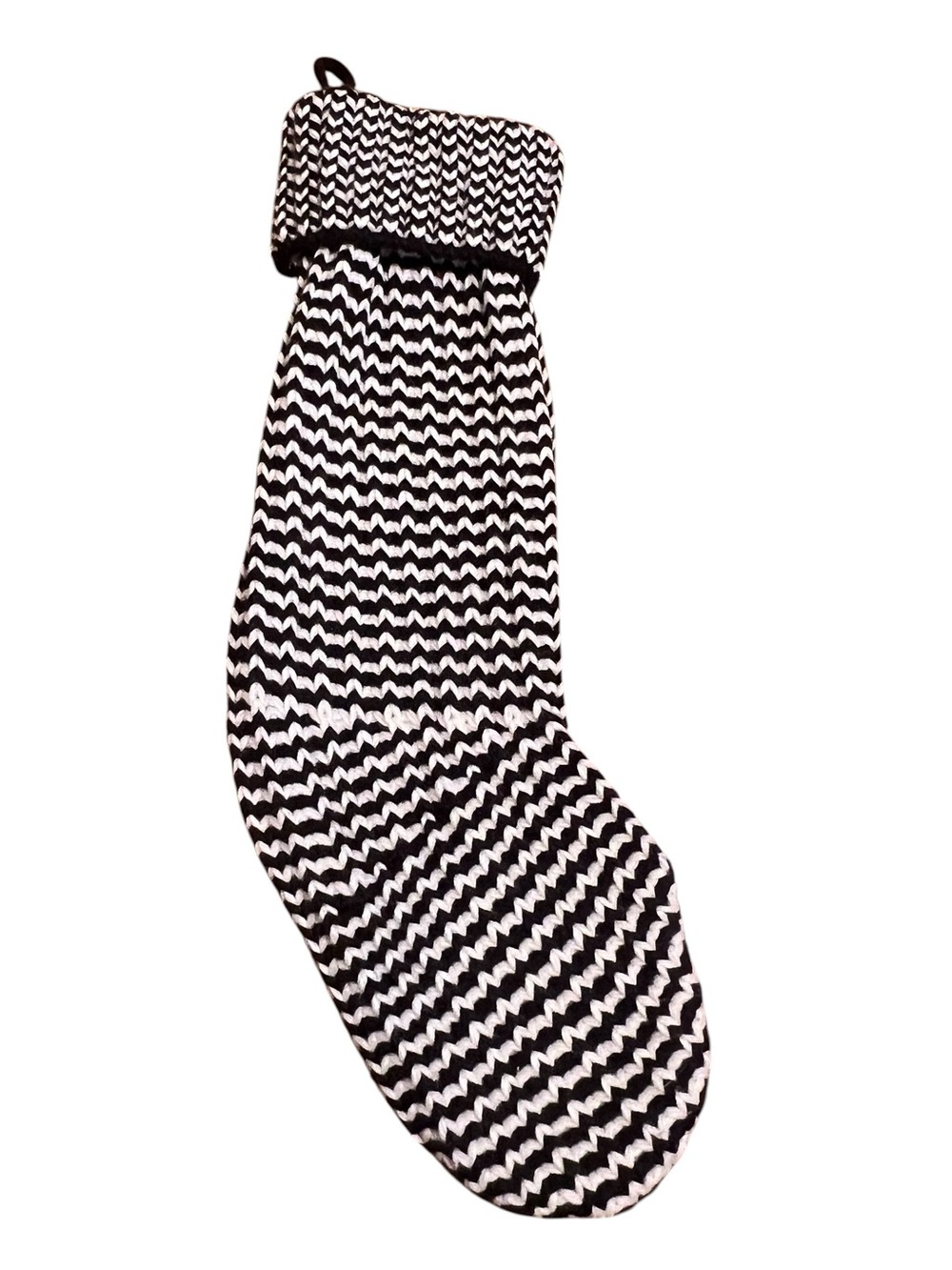 Christmas Stockingβ Knit Black White Stripes Hanging Hook Holiday Decoration 24"